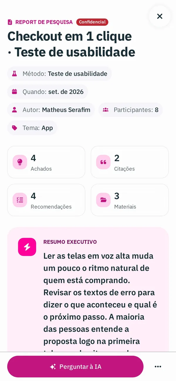 O mesmo relatório no celular.