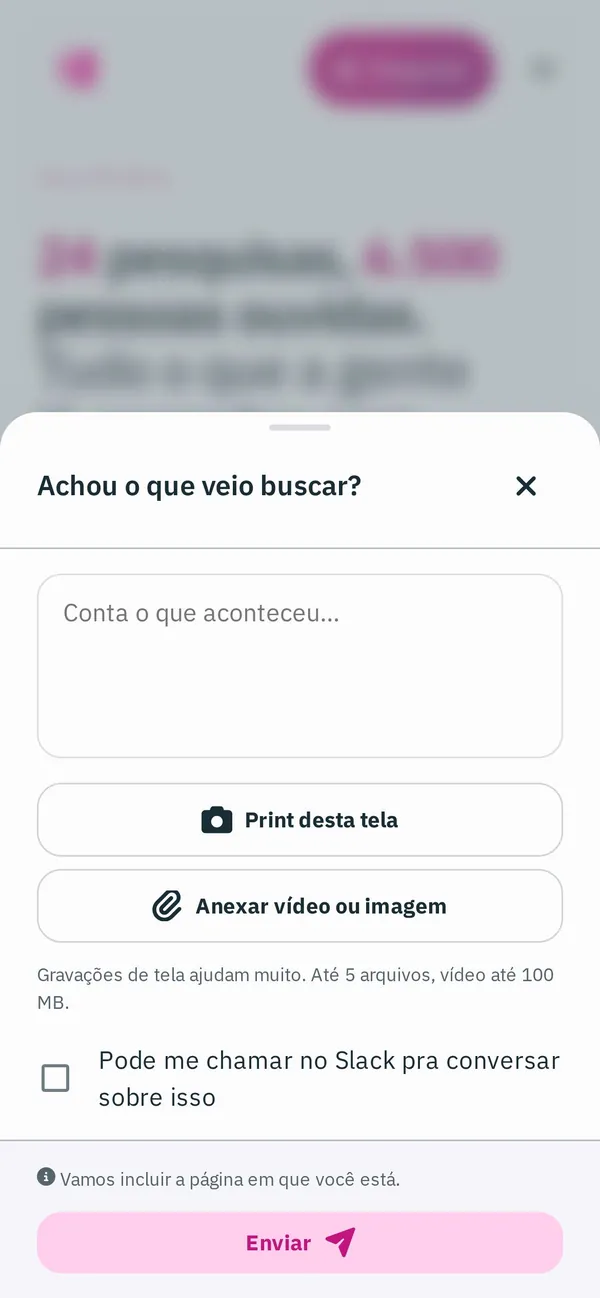 O formulário de feedback como bottom sheet no celular.